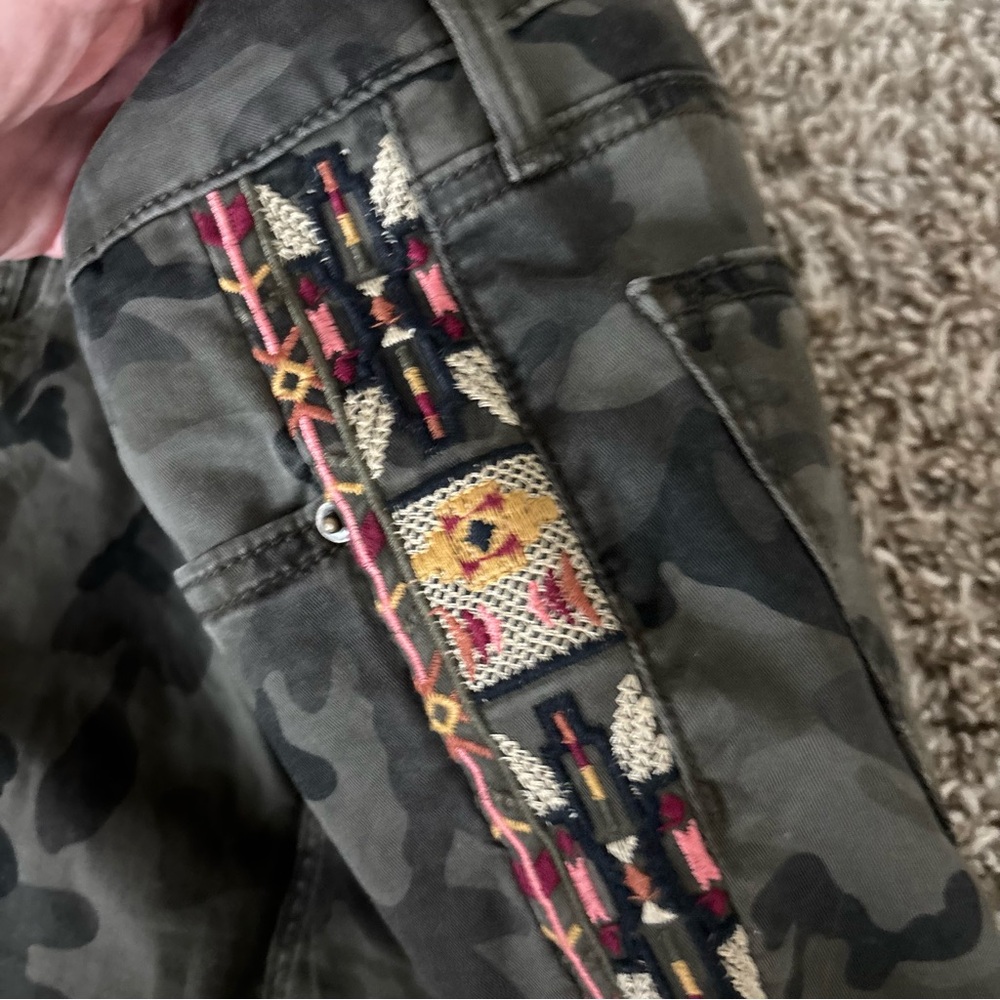 DRIFTWOOD High Rise Camouflage Jeans with Red and Orange Trim - Picture 9 of 14